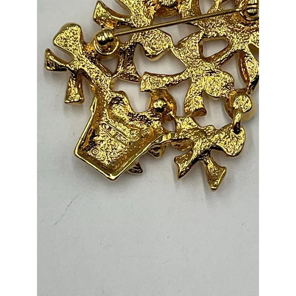 Avon Vintage‎ Christmas Tree Gold Tone AB Rhinestone Bows 1992 Holiday Brooch